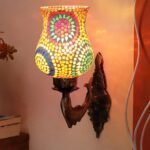 Antique Metal Fish Wall Lamp with Multicolor Mosaic Glass -AF(8.5×4.5×14 Inches)