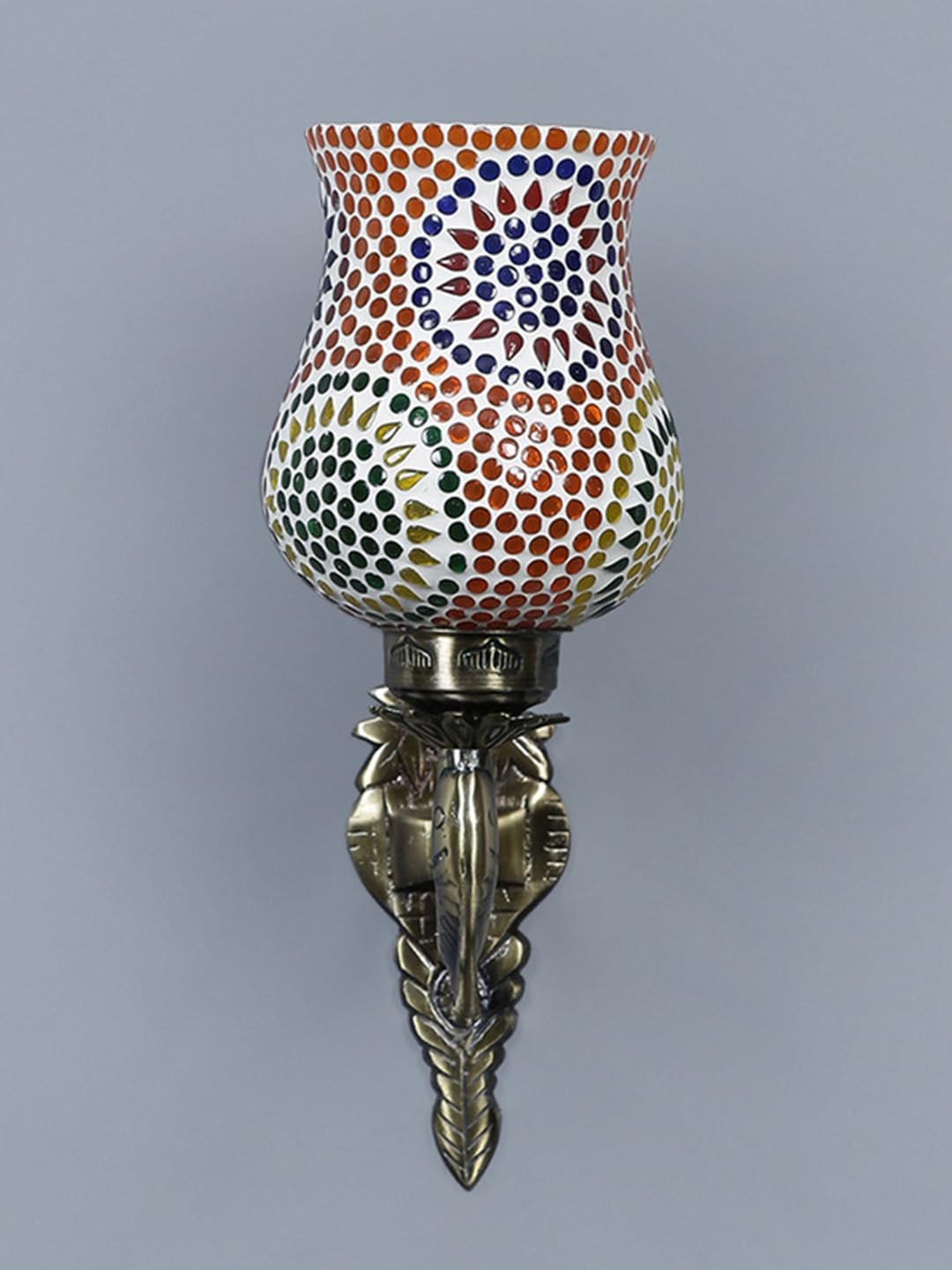 Antique Metal Fish Wall Lamp with Multicolor Mosaic Glass -AF(8.5x4.5x14 Inches)