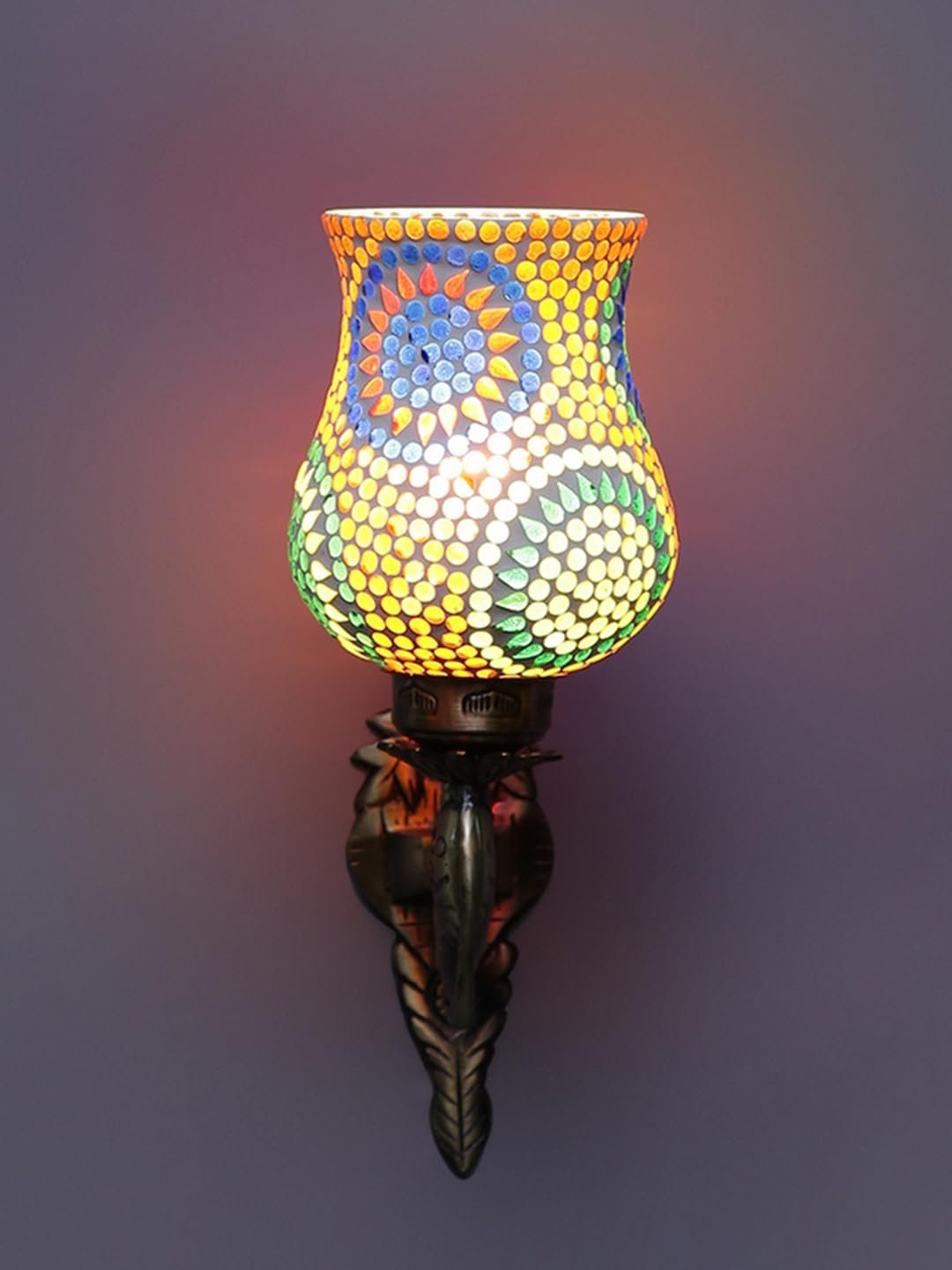 Antique Metal Fish Wall Lamp with Multicolor Mosaic Glass -AF(8.5x4.5x14 Inches)
