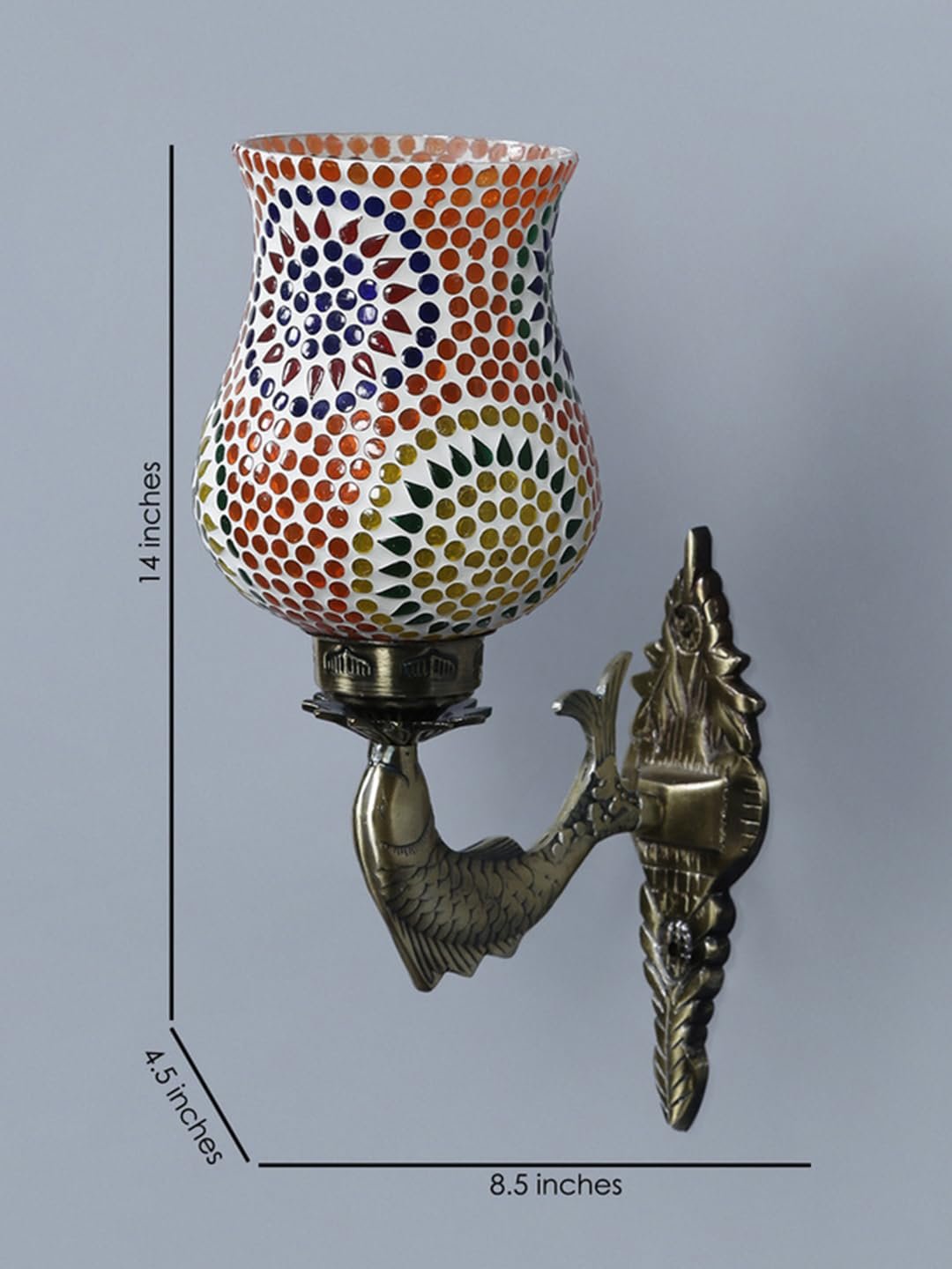 Antique Metal Fish Wall Lamp with Multicolor Mosaic Glass -AF(8.5x4.5x14 Inches)