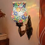 Antique Metal Fish Wall Lamp with Multicolor Mosaic Glass -Ag(8.5×4.5×14 Inches)