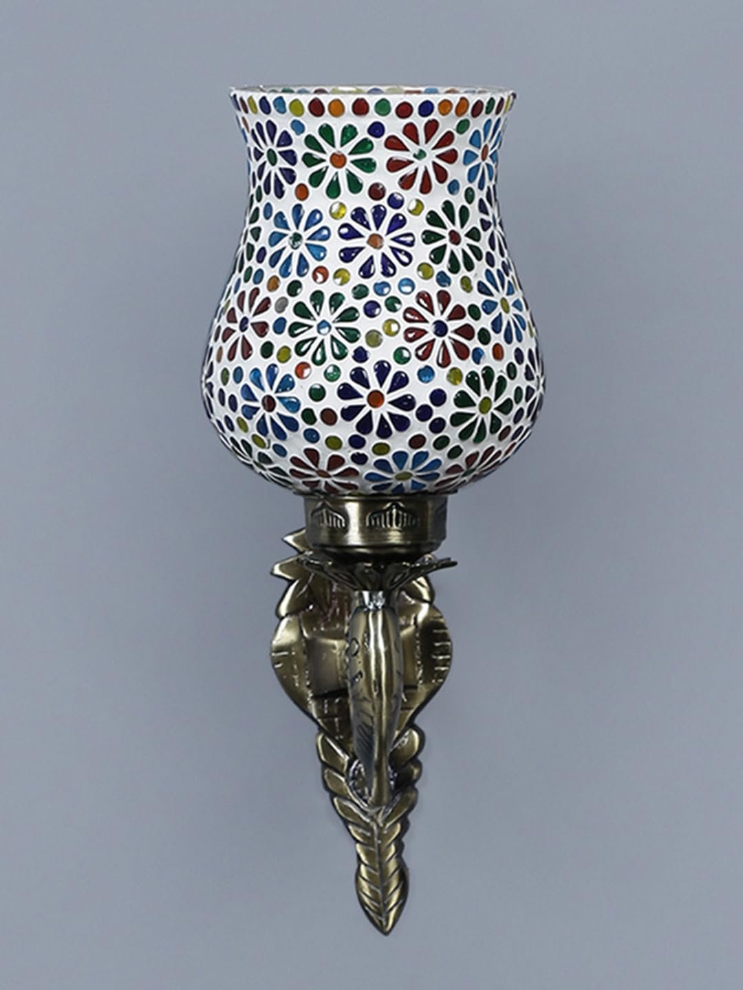 Antique Metal Fish Wall Lamp with Multicolor Mosaic Glass -Ag(8.5x4.5x14 Inches)