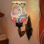 Antique Metal Fish Wall Lamp with Multicolor Mosaic Glass -AH(8.5×4.5×14 Inches)