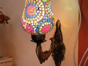 Antique Metal Fish Wall Lamp with Multicolor Mosaic Glass -AH(8.5x4.5x14 Inches)