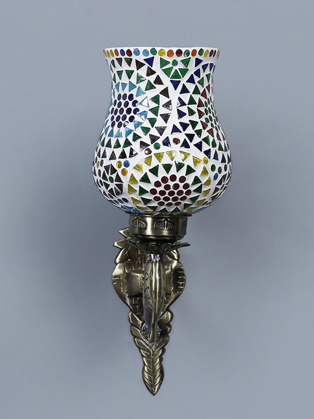 Antique Metal Fish Wall Lamp with Multicolor Mosaic Glass -AH(8.5x4.5x14 Inches)