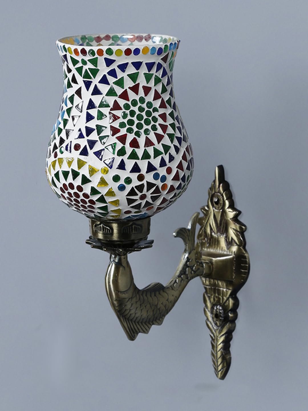 Antique Metal Fish Wall Lamp with Multicolor Mosaic Glass -AH(8.5x4.5x14 Inches)