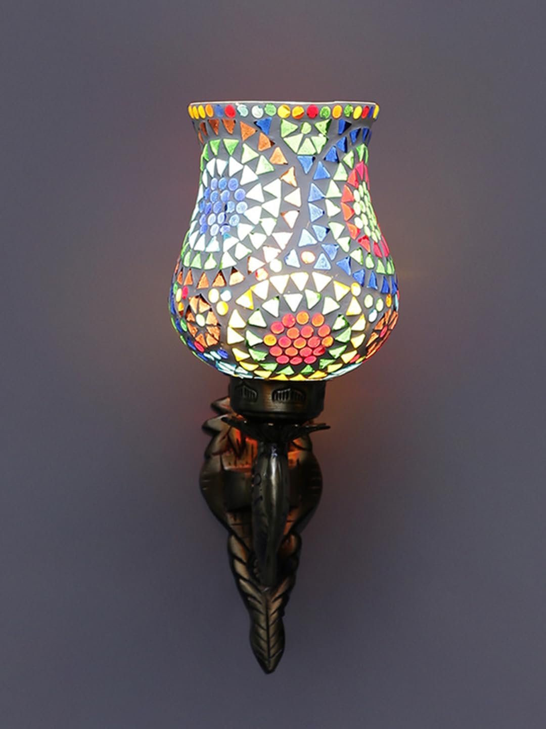 Antique Metal Fish Wall Lamp with Multicolor Mosaic Glass -AH(8.5x4.5x14 Inches)