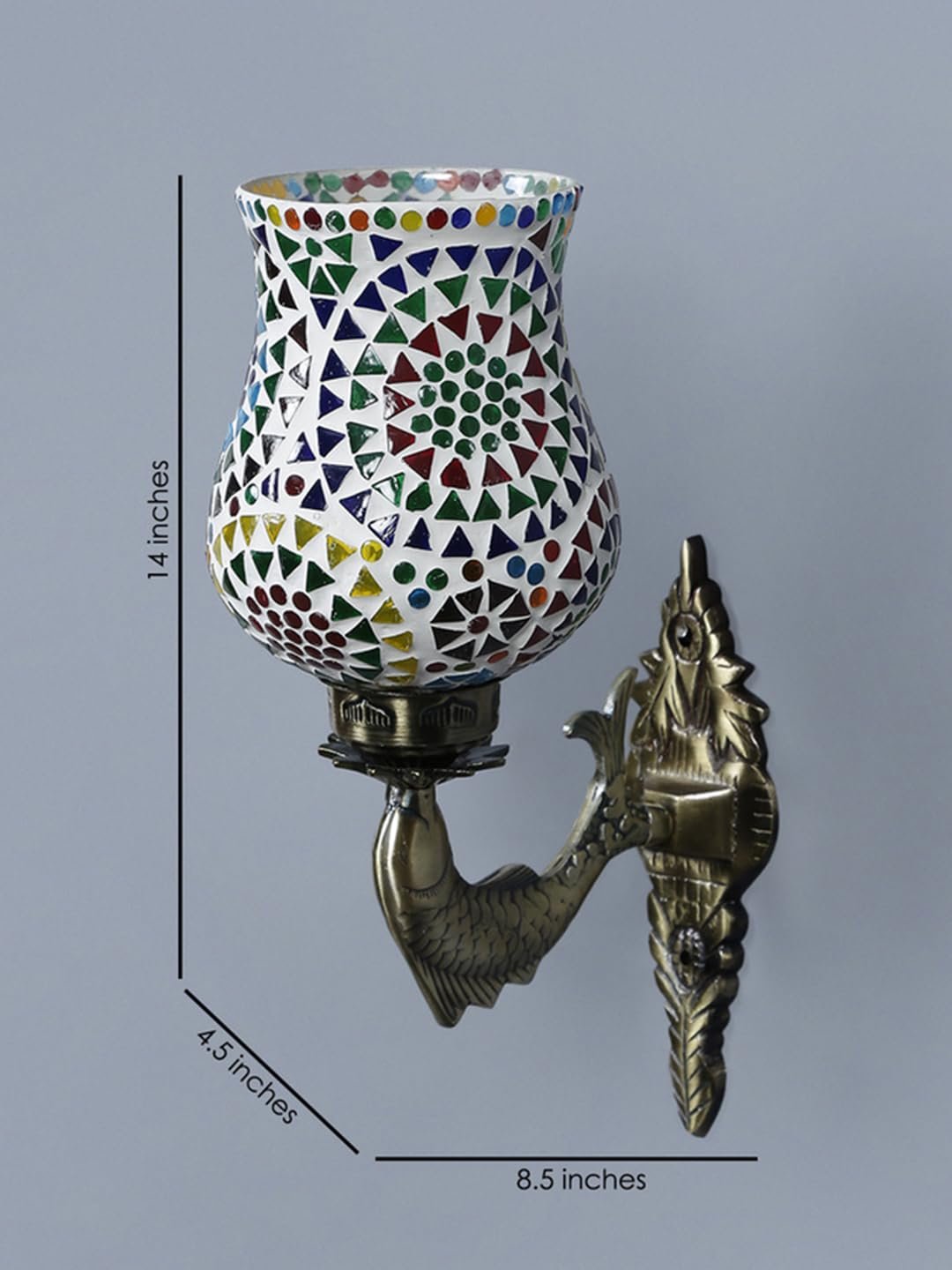 Antique Metal Fish Wall Lamp with Multicolor Mosaic Glass -AH(8.5x4.5x14 Inches)