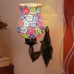 Antique Metal Fish Wall Lamp with Multicolor Mosaic Glass_AI(8.5×4.5×14 Inches)