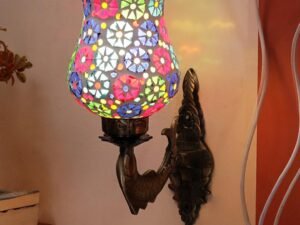 Antique Metal Fish Wall Lamp with Multicolor Mosaic Glass_AI(8.5x4.5x14 Inches)
