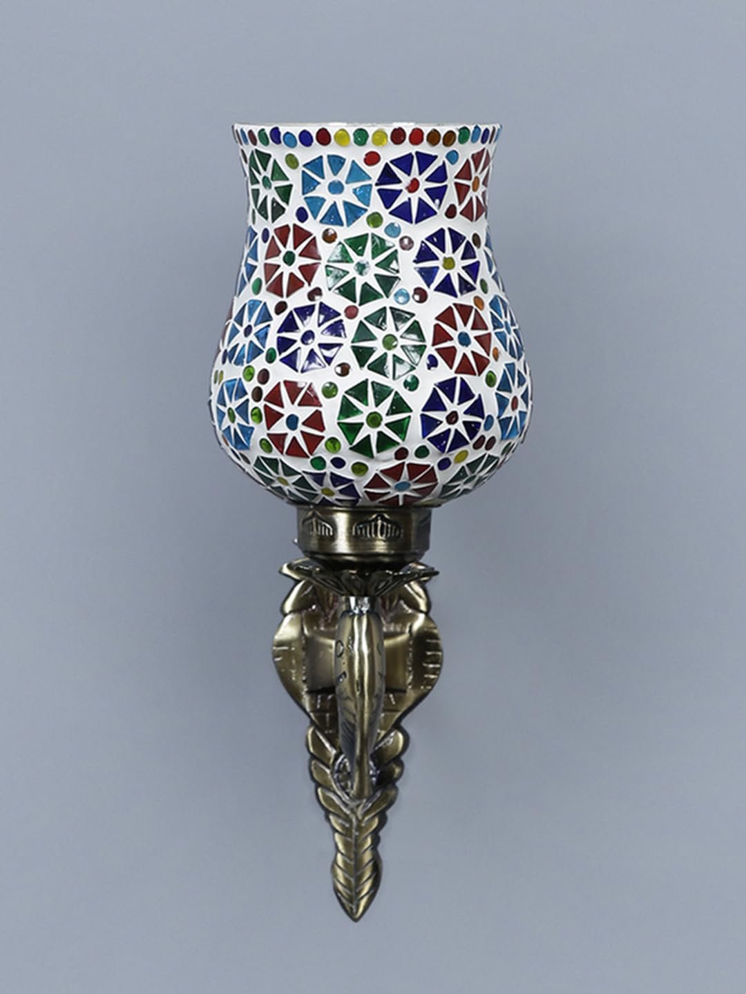 Antique Metal Fish Wall Lamp with Multicolor Mosaic Glass_AI(8.5x4.5x14 Inches)