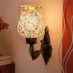 Antique Metal Fish Wall Lamp with Multicolor Mosaic Glass AK(8.5×4.5×14 Inches)