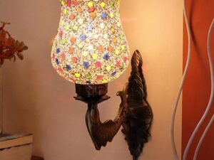 Antique Metal Fish Wall Lamp with Multicolor Mosaic Glass AK(8.5x4.5x14 Inches)