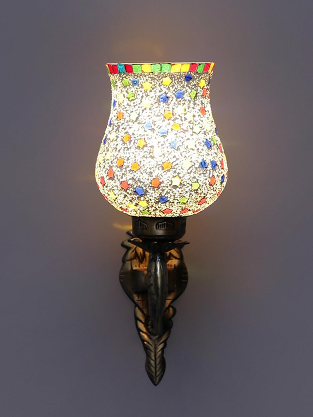 Antique Metal Fish Wall Lamp with Multicolor Mosaic Glass AK(8.5x4.5x14 Inches)