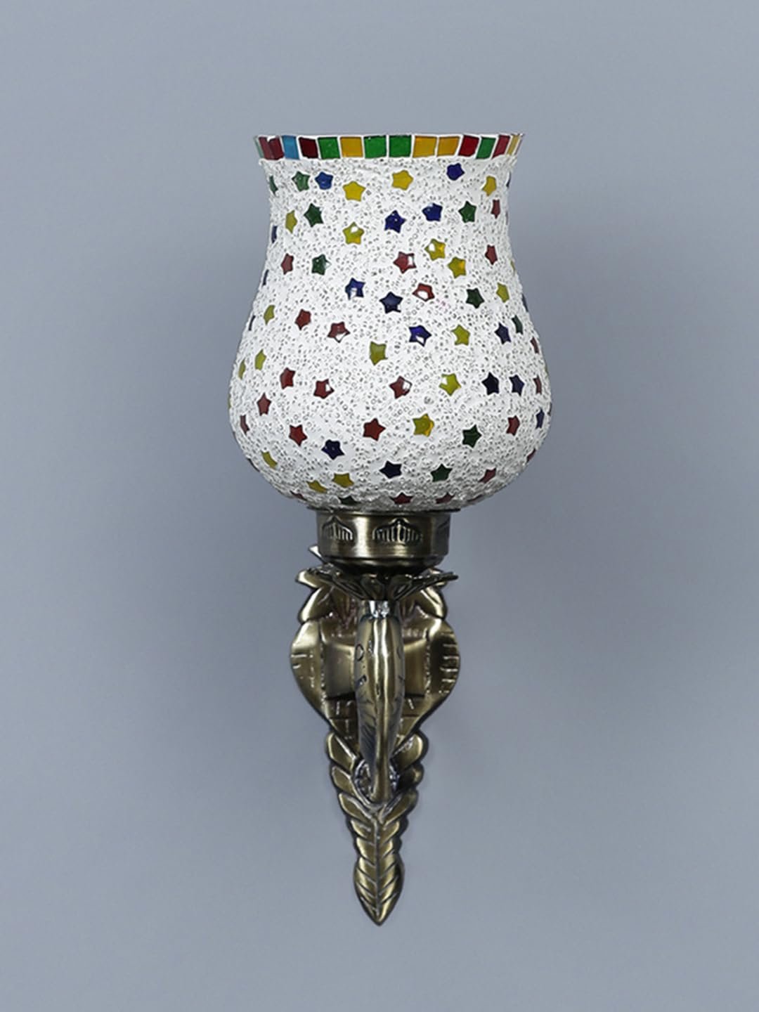 Antique Metal Fish Wall Lamp with Multicolor Mosaic Glass AK(8.5x4.5x14 Inches)