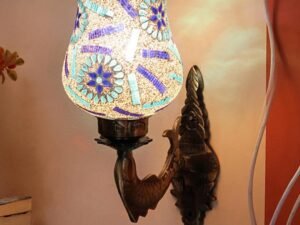 Antique Metal Fish Wall Lamp with Multicolor Mosaic Glass -AM(8.5x4.5x14 Inches)