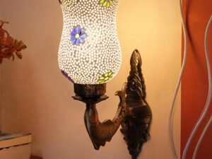 Antique Metal Fish Wall Lamp with Multicolor Mosaic Glass -an(8.5x4.5x14 Inches)