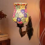 Antique Metal Fish Wall Lamp with Multicolor Mosaic Glass AO(8.5×4.5×14 Inches)