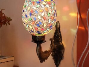 Antique Metal Fish Wall Lamp with Multicolor Mosaic Glass -AP(8.5x4.5x14 Inches)