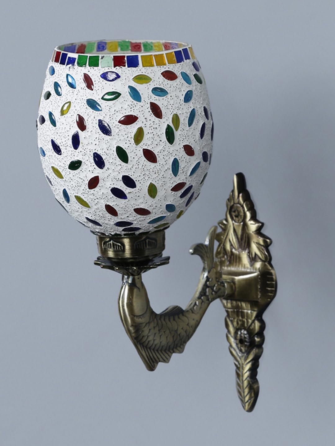Antique Metal Fish Wall Lamp with Multicolor Mosaic Glass -AP(8.5x4.5x14 Inches)