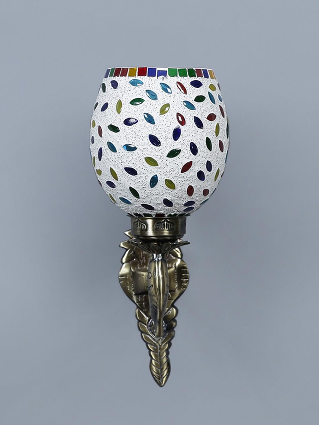 Antique Metal Fish Wall Lamp with Multicolor Mosaic Glass -AP(8.5x4.5x14 Inches)