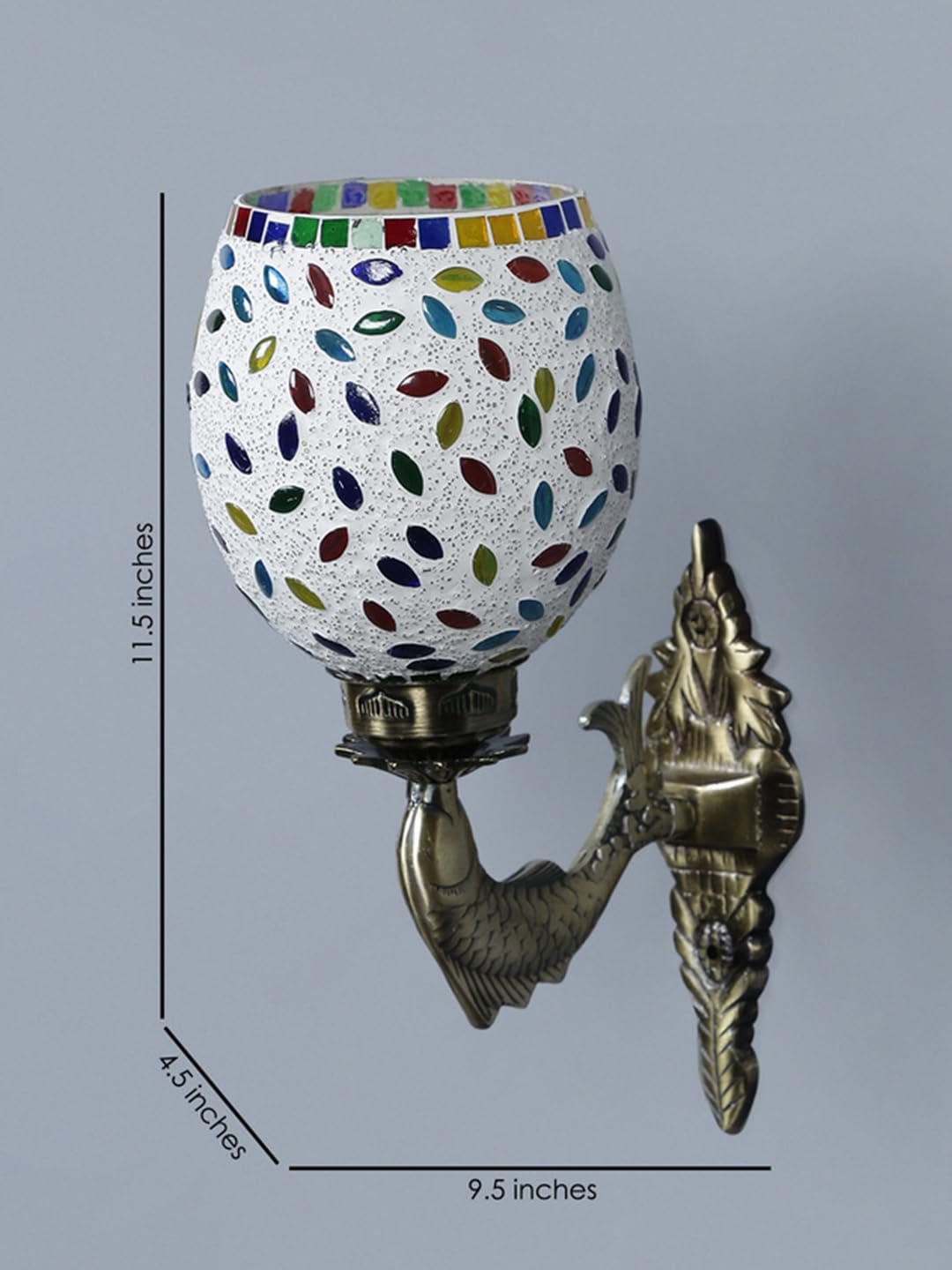 Antique Metal Fish Wall Lamp with Multicolor Mosaic Glass -AP(8.5x4.5x14 Inches)