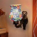 Antique Metal Wall Lamp with Multicolor Mosaic Glass AW(9.5×4.5×11 Inches)
