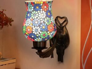 Antique Metal Wall Lamp with Multicolor Mosaic Glass AW(9.5x4.5x11 Inches)