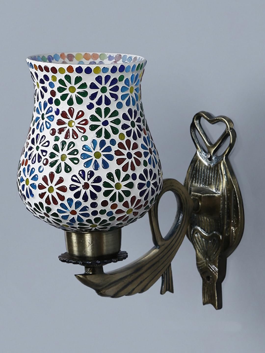 Antique Metal Wall Lamp with Multicolor Mosaic Glass AW(9.5x4.5x11 Inches)