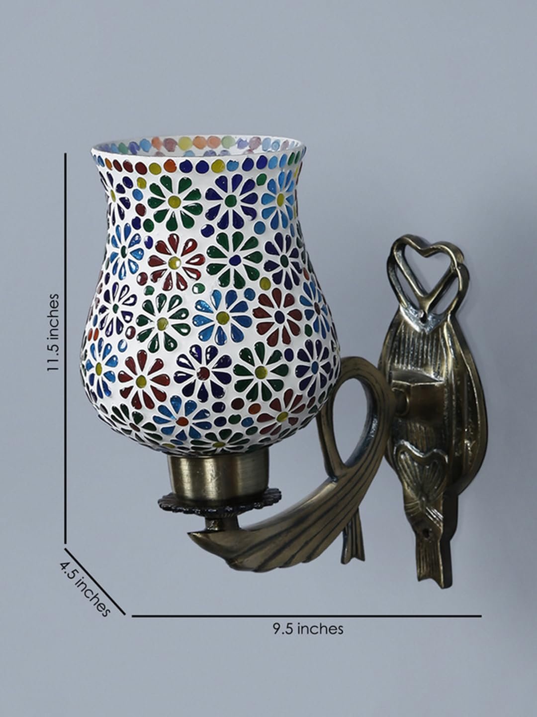 Antique Metal Wall Lamp with Multicolor Mosaic Glass AW(9.5x4.5x11 Inches)