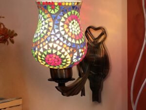 Antique Metal Wall Lamp with Multicolor Mosaic Glass -AY(9.5x4.5x11 Inches)