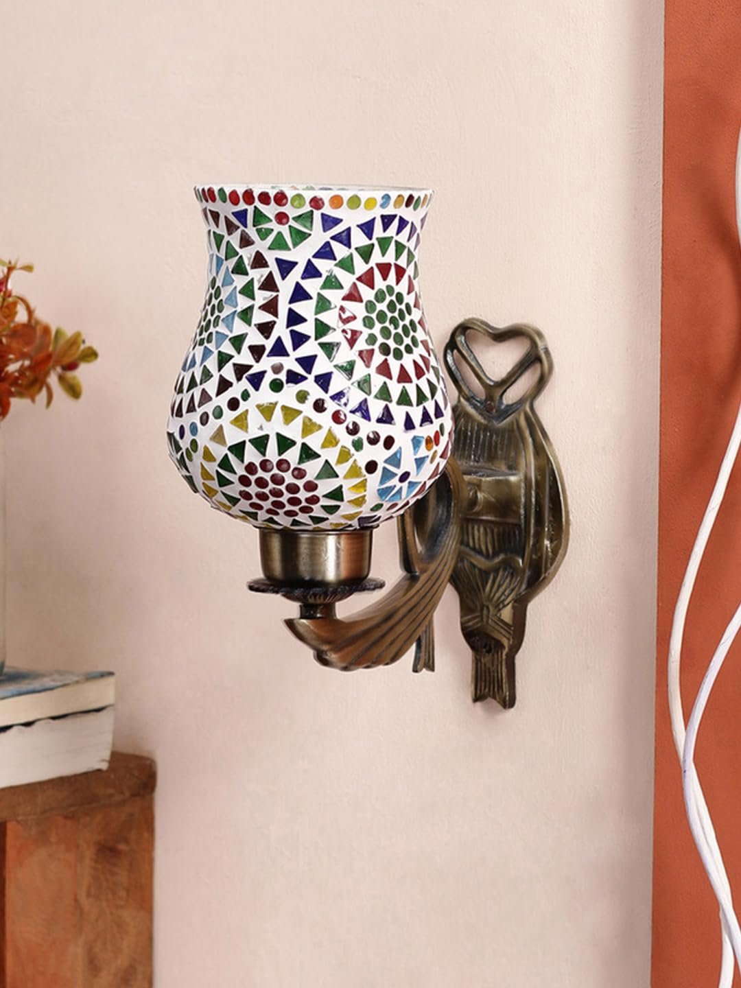 Antique Metal Wall Lamp with Multicolor Mosaic Glass -AY(9.5x4.5x11 Inches)