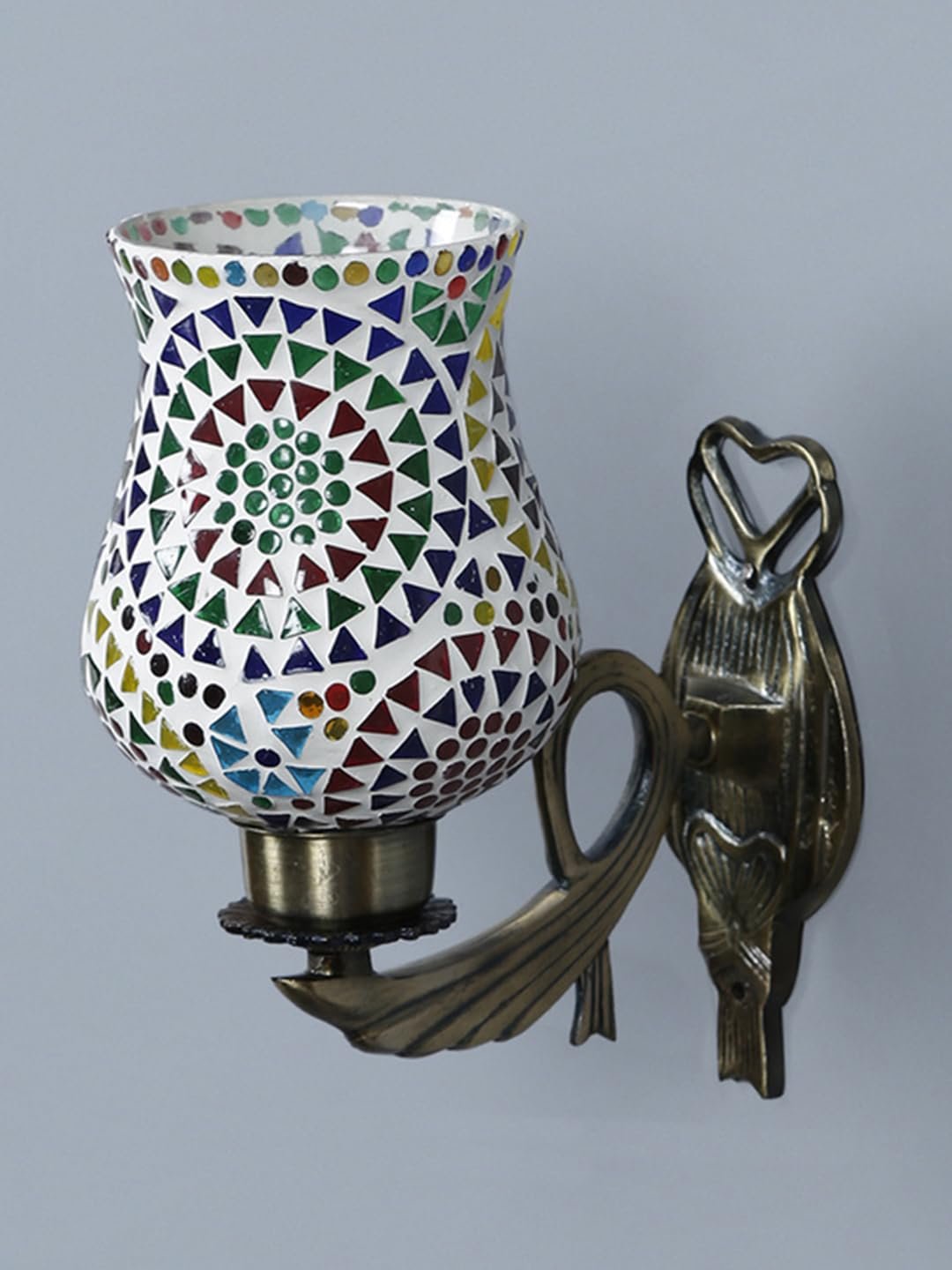 Antique Metal Wall Lamp with Multicolor Mosaic Glass -AY(9.5x4.5x11 Inches)