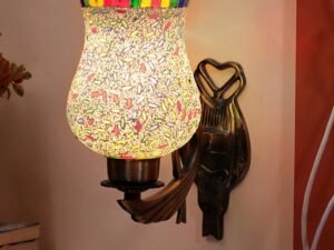 Antique Metal Wall Lamp with Multicolor Mosaic Glass -AZ(9.5x4.5x11 Inches)