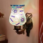 Antique Metal Wall Lamp with Multicolor Mosaic Glass -BC(9.5×4.5×11 Inches)