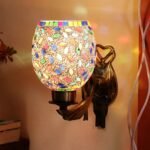 Antique Metal Wall Lamp with Multicolor Mosaic Glass_BJ(9.5×4.5×11 Inches)