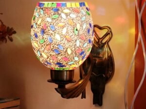 Antique Metal Wall Lamp with Multicolor Mosaic Glass_BJ(9.5x4.5x11 Inches)