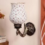Antique Metal Peacock Wall Lamp with Multicolor Mosaic Glass -BM(8.5×4.5×11.5 Inches)