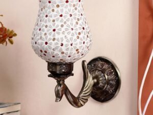 Antique Metal Peacock Wall Lamp with Multicolor Mosaic Glass -BM(8.5x4.5x11.5 Inches)
