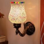 Antique Metal Peacock Wall Lamp with Multicolor Mosaic Glass -BL(8.5×4.5×11.5 Inches)