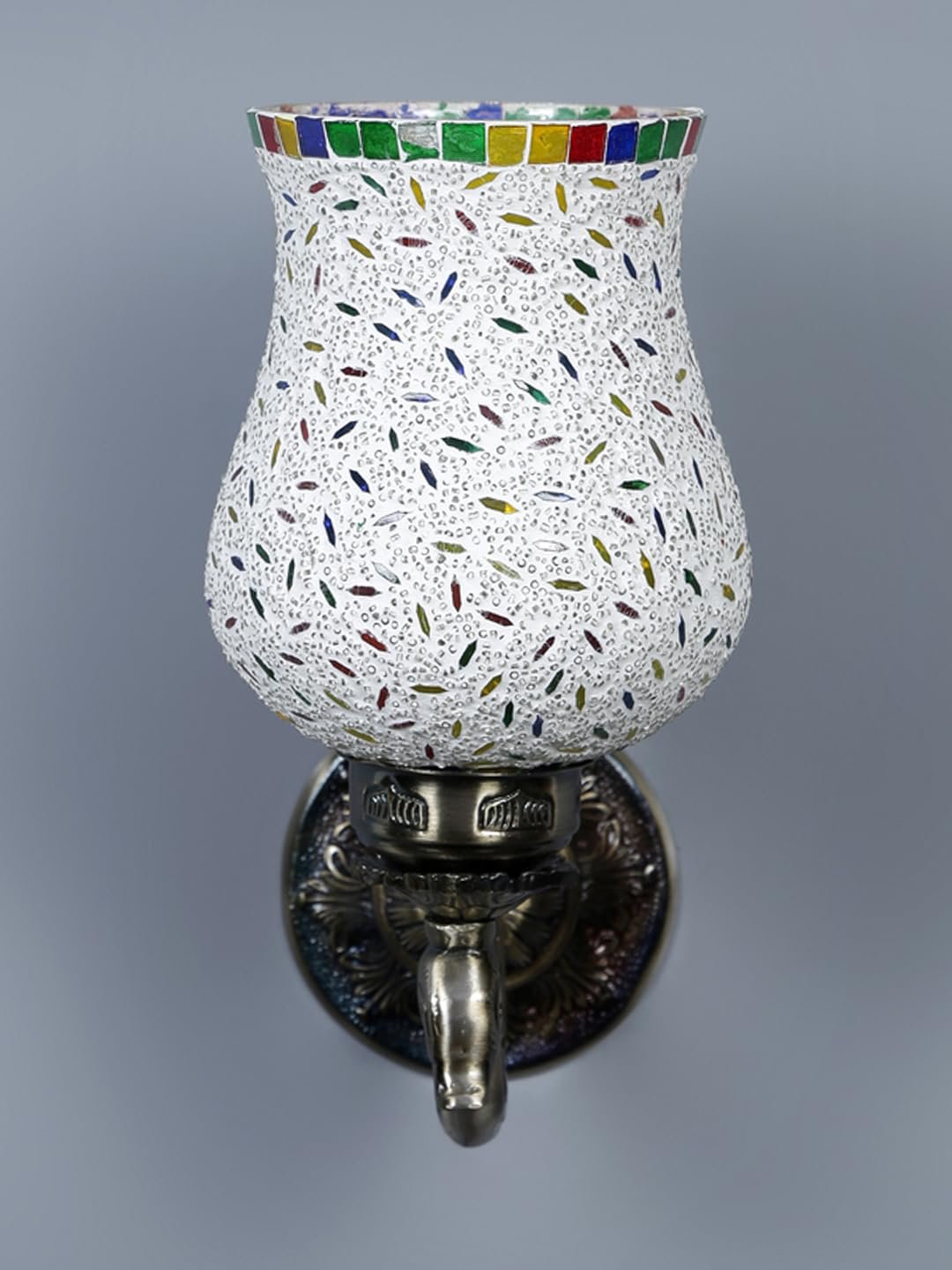 Antique Metal Peacock Wall Lamp with Multicolor Mosaic Glass -BL(8.5x4.5x11.5 Inches)