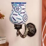 Antique Metal Peacock Wall Lamp with Multicolor Mosaic Glass -BP(8.5×4.5×11.5 Inches)