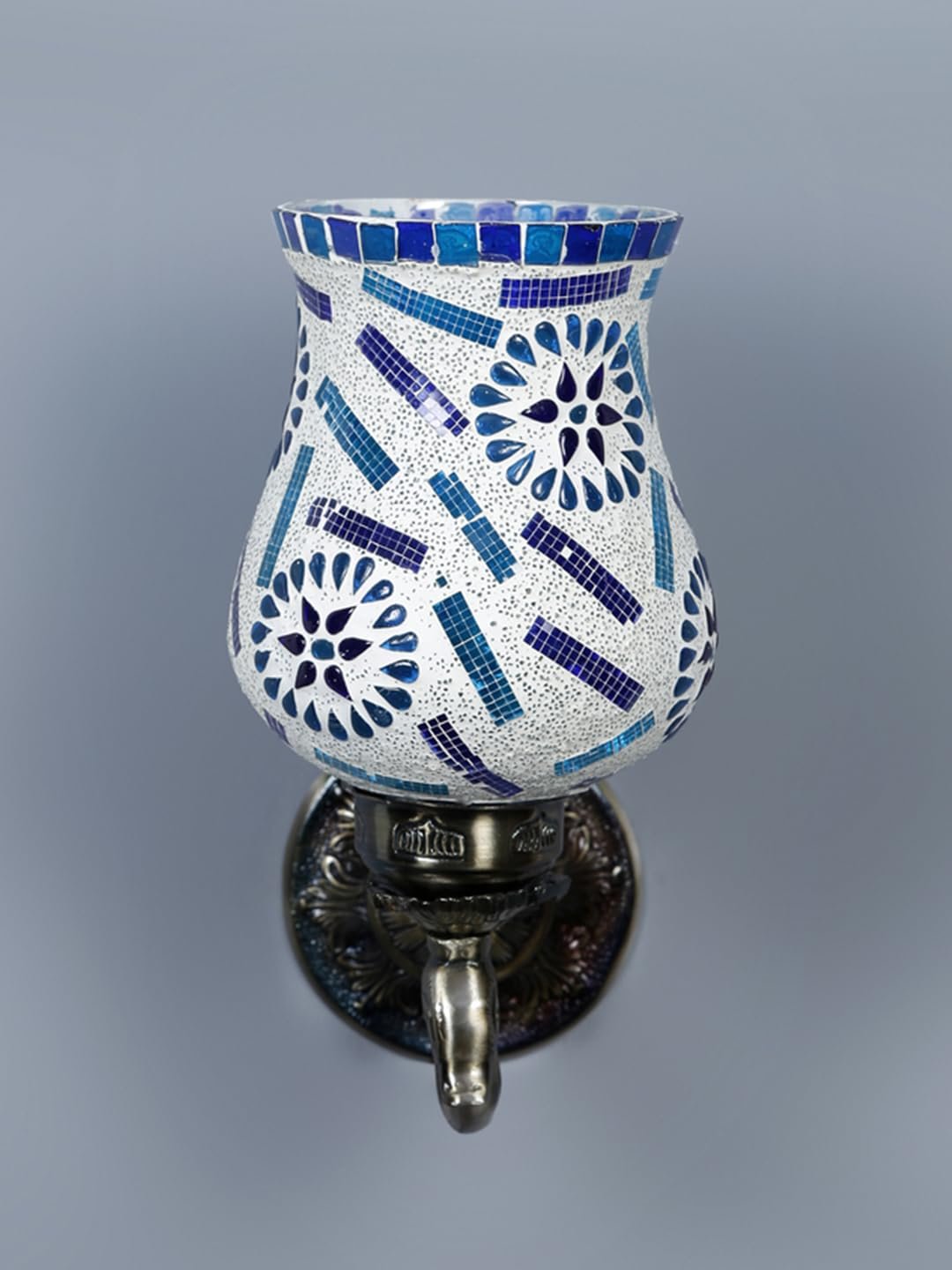Antique Metal Peacock Wall Lamp with Multicolor Mosaic Glass -BP(8.5x4.5x11.5 Inches)