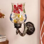 Antique Metal Peacock Wall Lamp with Multicolor Mosaic Glass -BX(8.5×4.5×11.5 Inches)