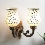 Antique Metal Double Wall Mounted Lamp with Multicolor Mosaic Glass -CA(8.8x11x10) Inches