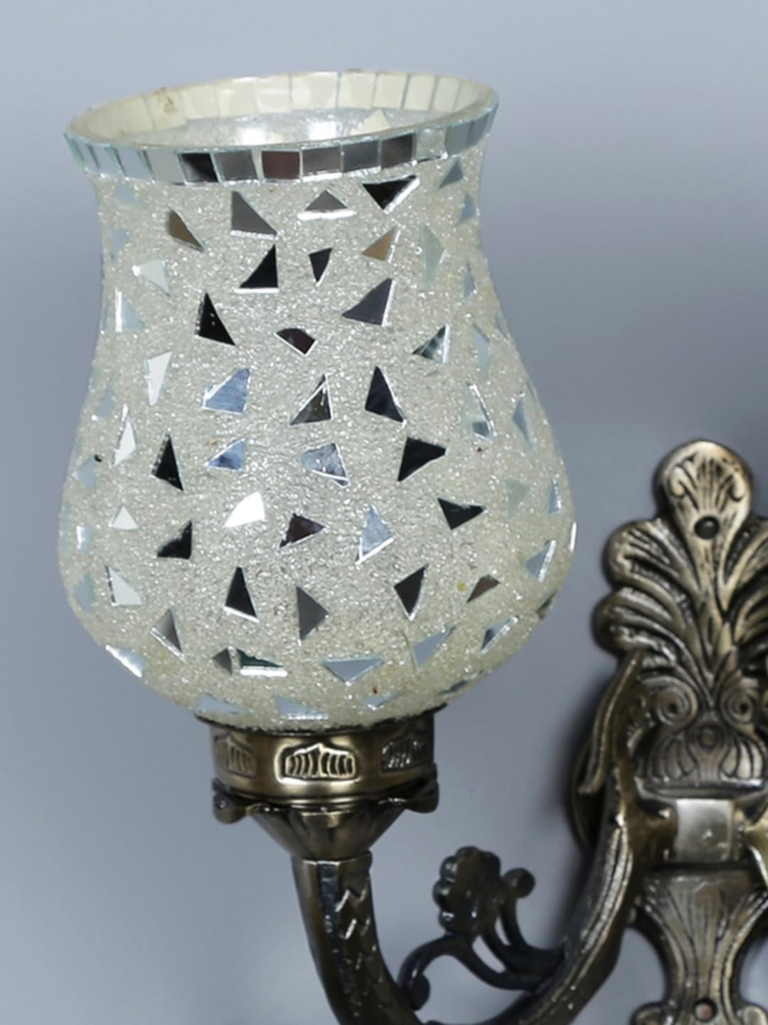Antique Metal Double Wall Mounted Lamp with Multicolor Mosaic Glass -CA(8.8x11x10) Inches