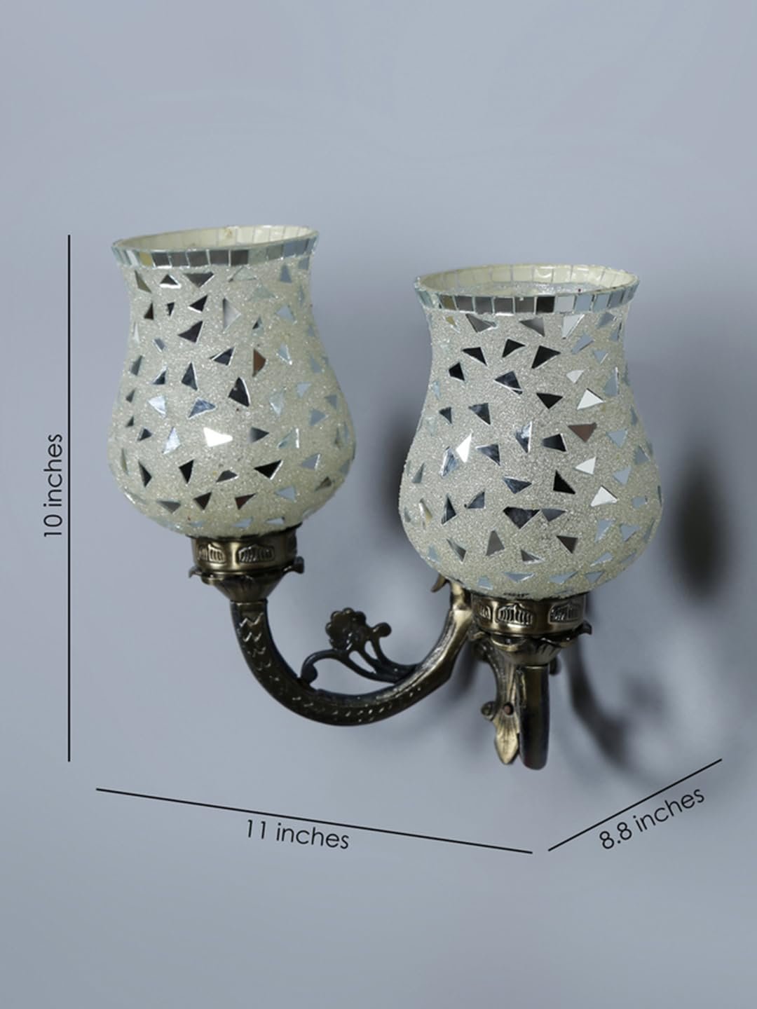 Antique Metal Double Wall Mounted Lamp with Multicolor Mosaic Glass -CA(8.8x11x10) Inches