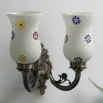 Antique Metal Double Wall Mounted Lamp with Multicolor Mosaic Glass -CQ (8.8x11x10) Inches