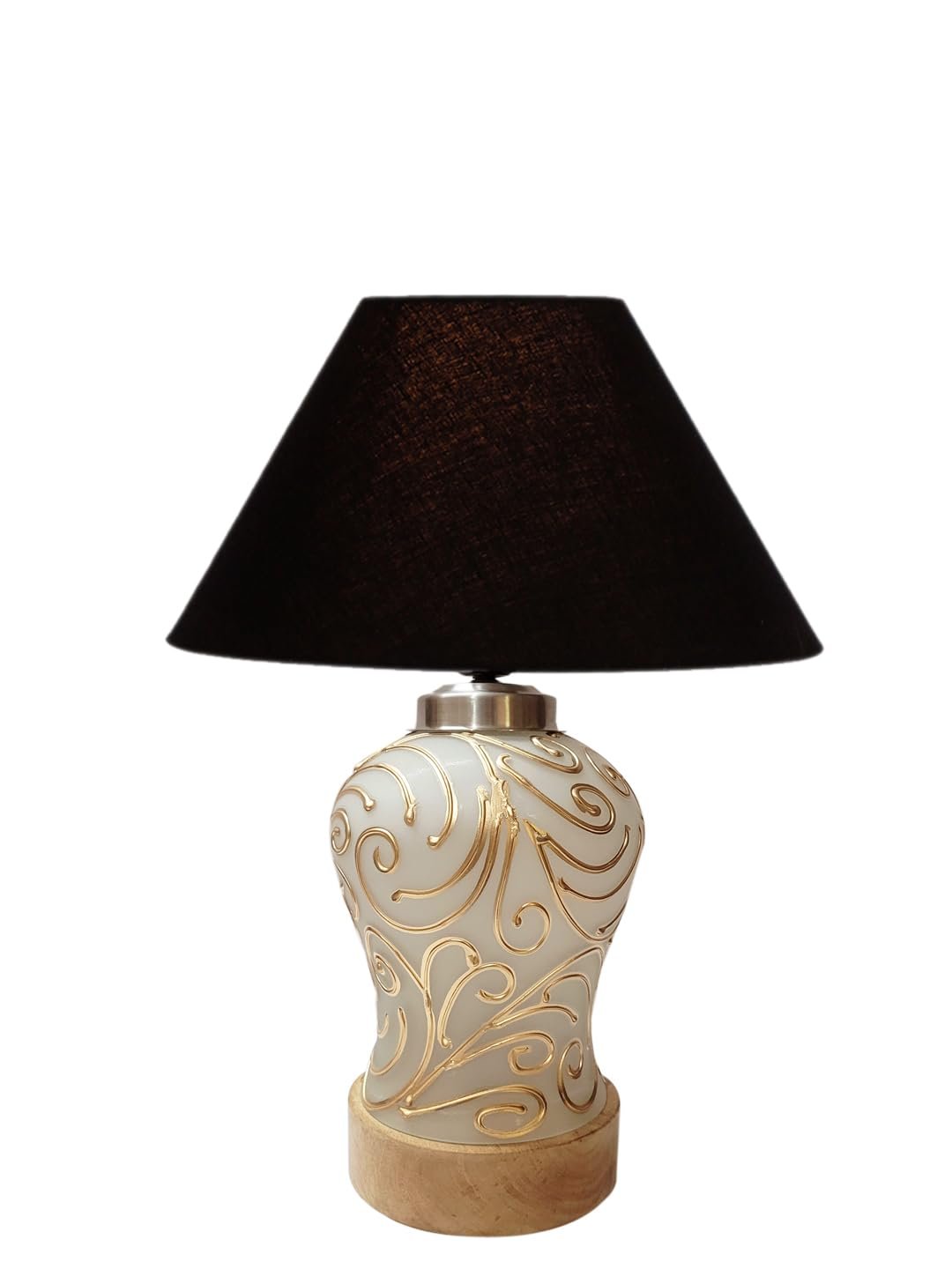 Conical Black Cotton Shade Lamp with Wood & Mosaic Glass Base for Decoration/Office/Home/Gifting/Study for Decoration/Office/Home/Gifting/Study -(10x10x14.5) Inches -B