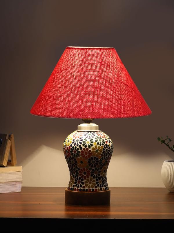 Multicolor Table Lamp | Artistic Mosaic Glass with Sturdy Wood Base | Decorative Ambient Light for Home D�cor | Perfect Blend of Modern & Traditional Style - Model DG109